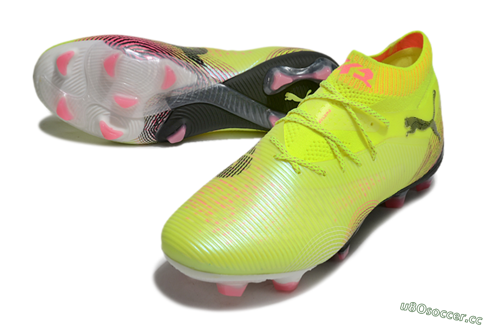 Men's Puma Future 8 Ultimate FG Firm Ground Low-Tops Football Boots - Yellow/Black/Pink 3