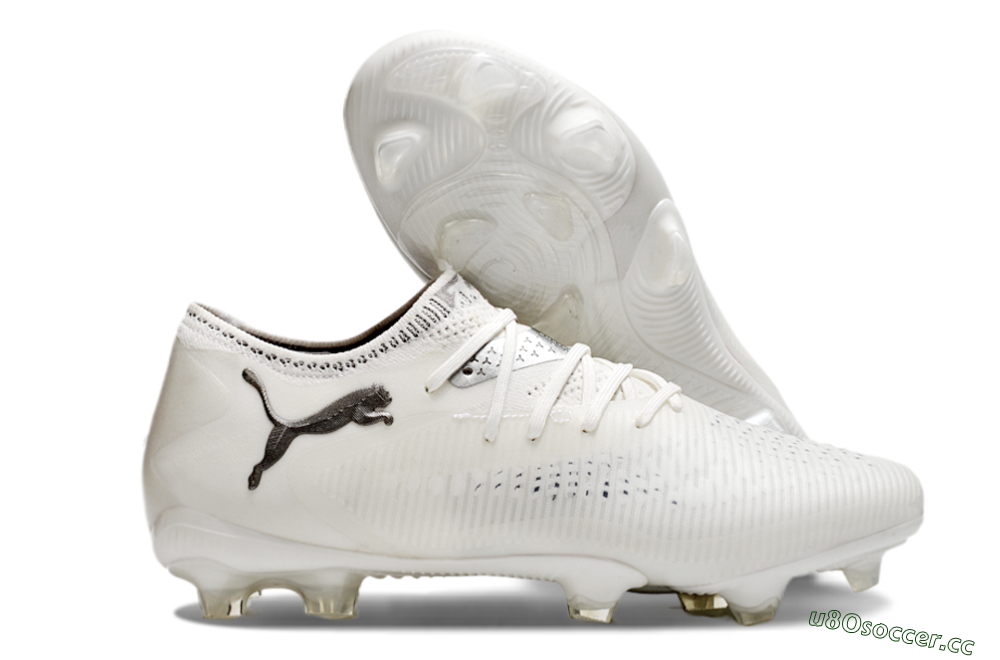 Men's Puma Future 8 Ultimate FG Firm Ground Low-Tops Football Boots - White/Silver/Black 2