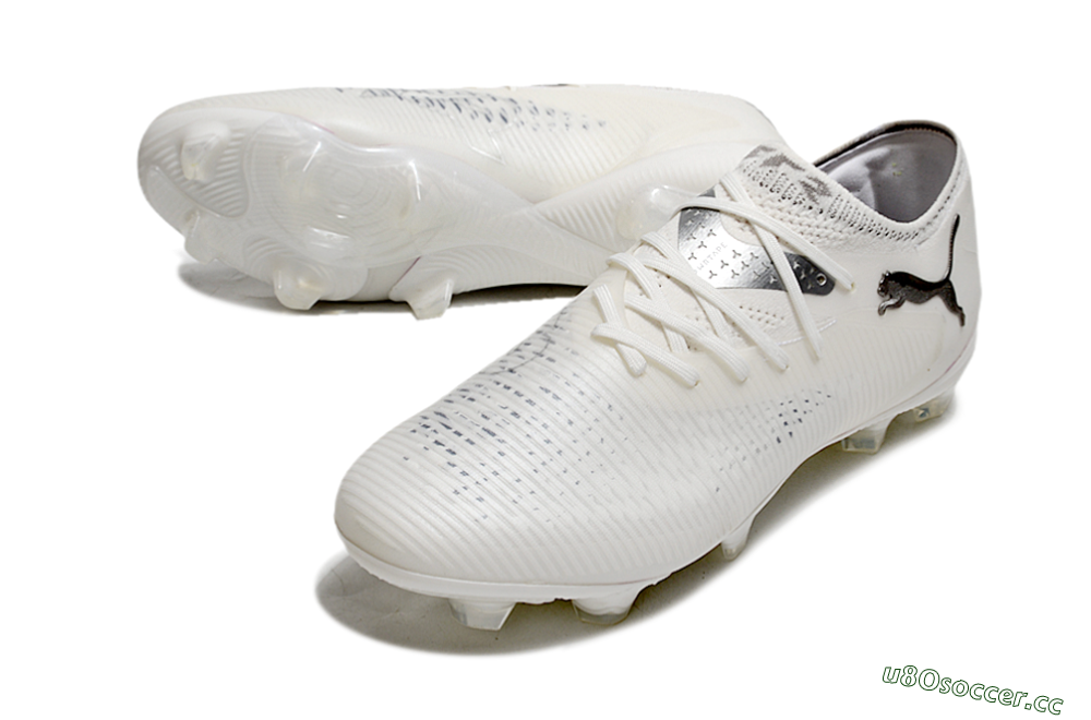 Men's Puma Future 8 Ultimate FG Firm Ground Low-Tops Football Boots - White/Silver/Black 3