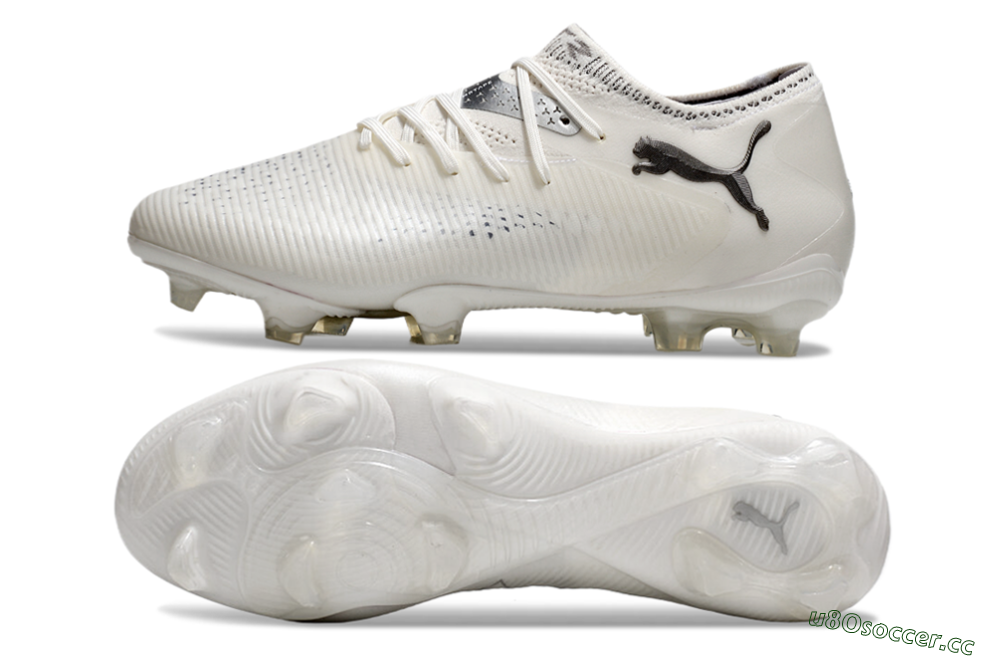 Men's Puma Future 8 Ultimate FG Firm Ground Low-Tops Football Boots - White/Silver/Black 1
