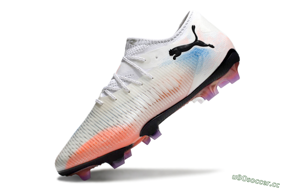 Men's Puma Future 8 Ultimate FG Firm Ground Low-Tops Football Boots - White/Pink/Blue 5