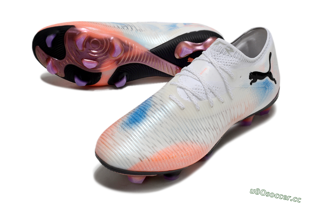 Men's Puma Future 8 Ultimate FG Firm Ground Low-Tops Football Boots - White/Pink/Blue 3