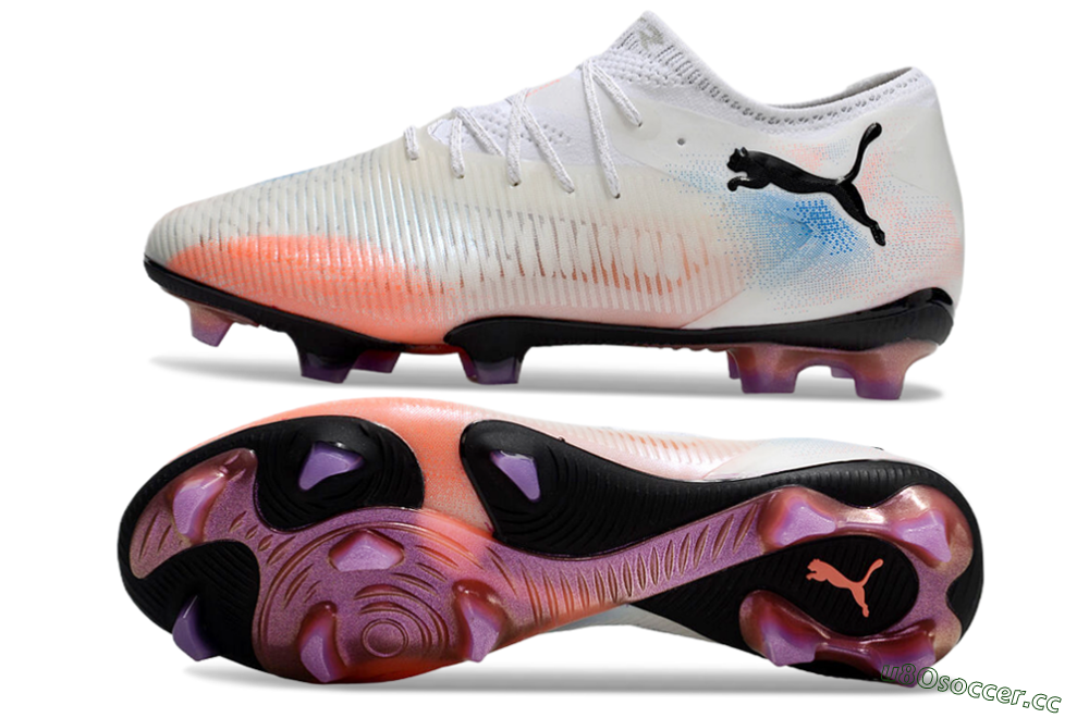 Men's Puma Future 8 Ultimate FG Firm Ground Low-Tops Football Boots - White/Pink/Blue 1