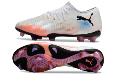 Men's Puma Future 8 Ultimate FG Firm Ground Low-Tops Football Boots - White/Pink/Blue