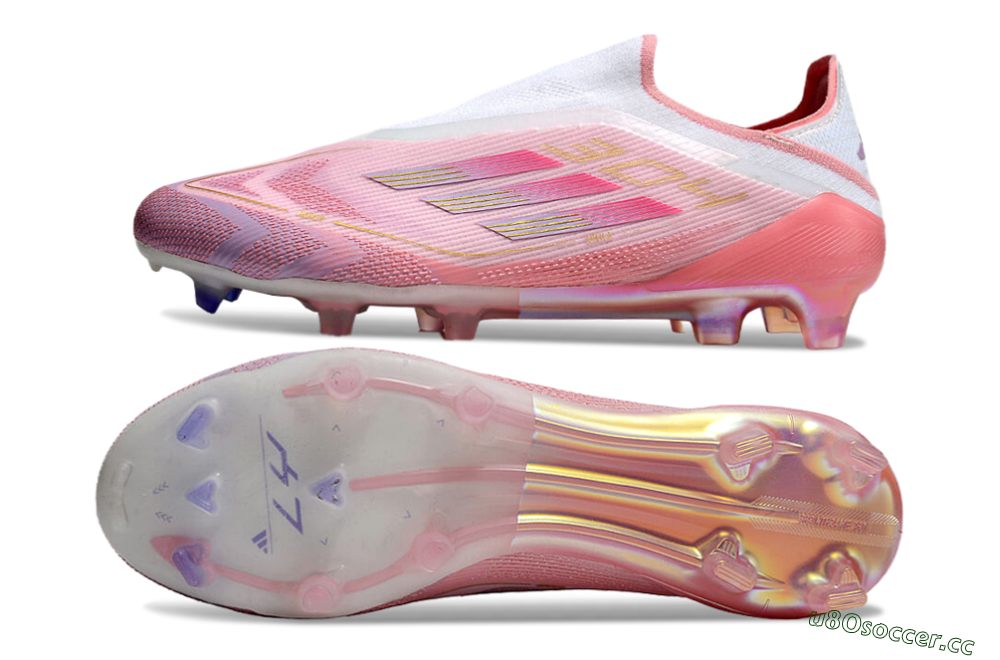 Men's Adidas F50 Elite Laceless FG Firm Ground Low-Tops Football Boots - White/Pink/Gold 6