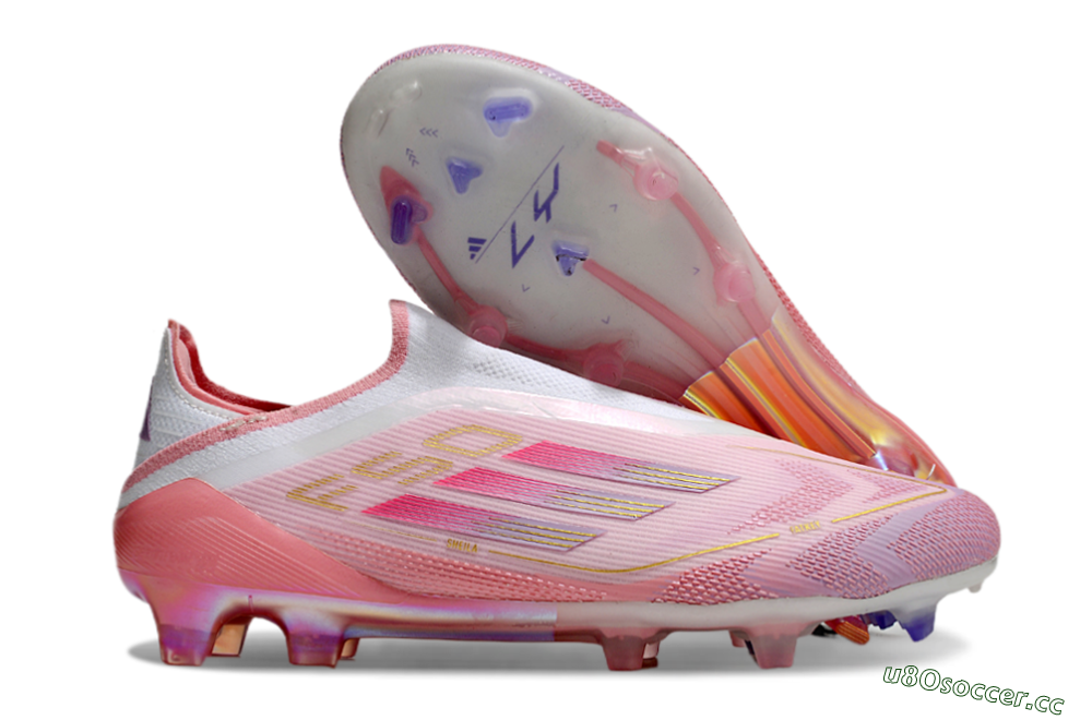 Men's Adidas F50 Elite Laceless FG Firm Ground Low-Tops Football Boots - White/Pink/Gold 1