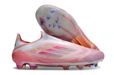 Men's Adidas F50 Elite Laceless FG Firm Ground Low-Tops Football Boots - White/Pink/Gold