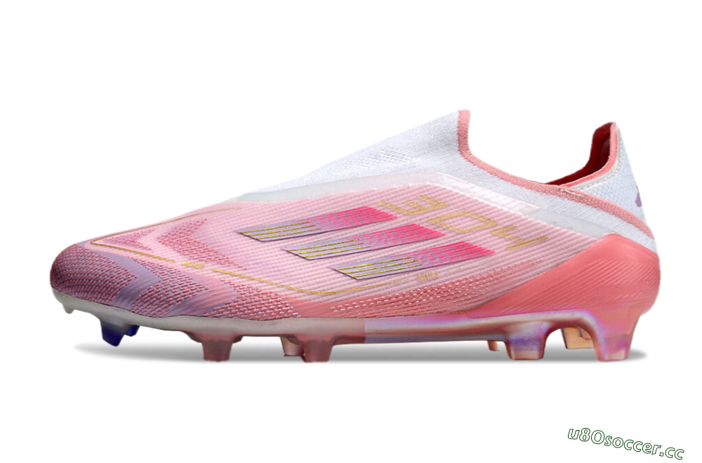 Men's Adidas F50 Elite Laceless FG Firm Ground Low-Tops Football Boots - White/Pink/Gold 2