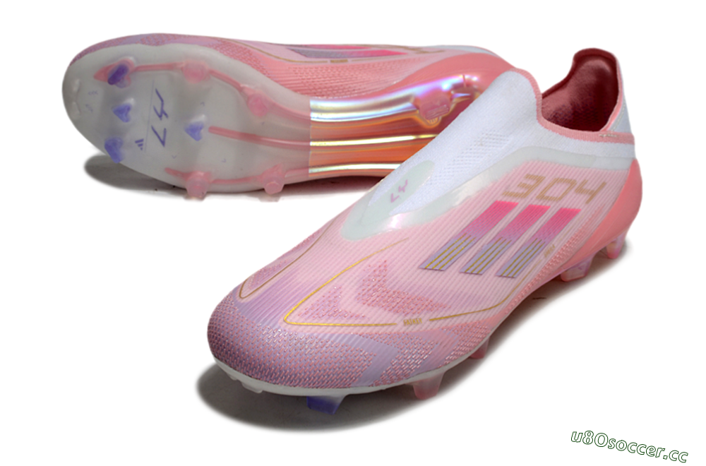 Men's Adidas F50 Elite Laceless FG Firm Ground Low-Tops Football Boots - White/Pink/Gold 0