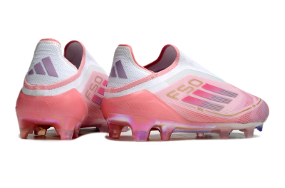 Men's Adidas F50 Elite Laceless FG Firm Ground Low-Tops Football Boots - White/Pink/Gold