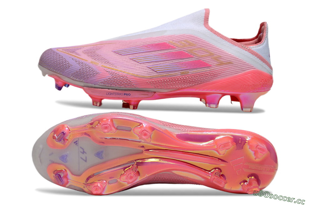 Men's Adidas F50+ Lightstrike Elite Laceless 304 FG Firm Ground Low-Tops Football Boots - Pink/Purple/Gold 1