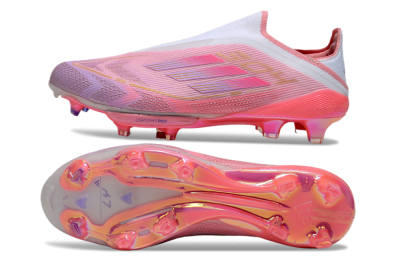 Men's Adidas F50+ Lightstrike Elite Laceless 304 FG Firm Ground Low-Tops Football Boots - Pink/Purple/Gold