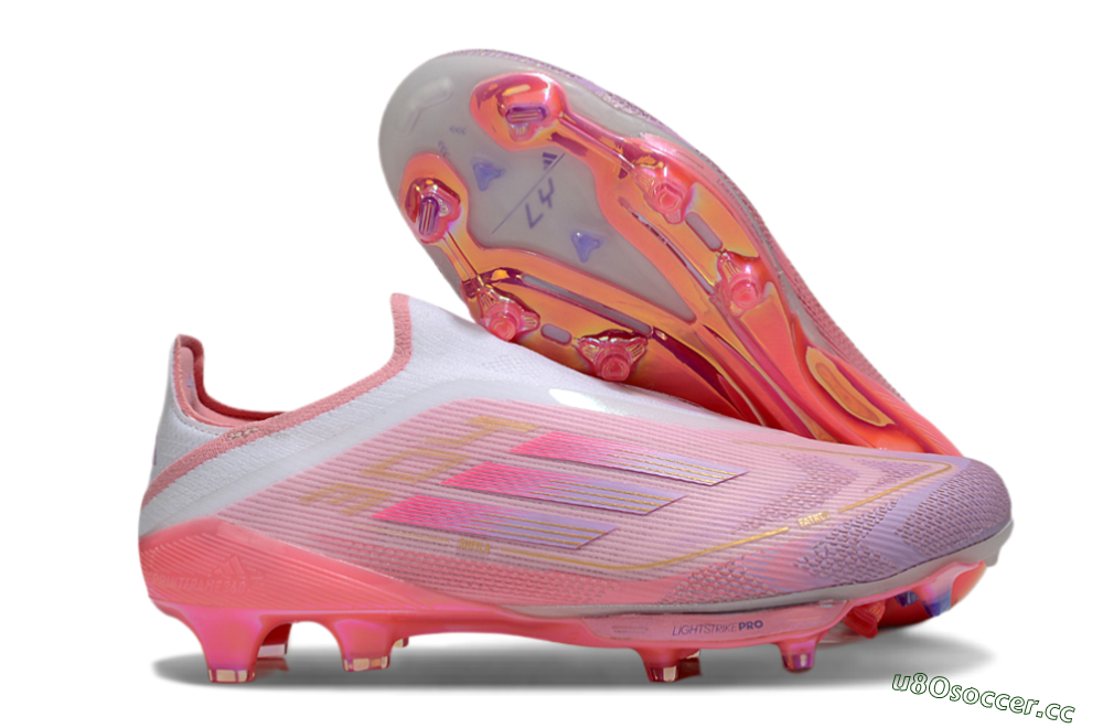 Men's Adidas F50+ Lightstrike Elite Laceless 304 FG Firm Ground Low-Tops Football Boots - Pink/Purple/Gold 2