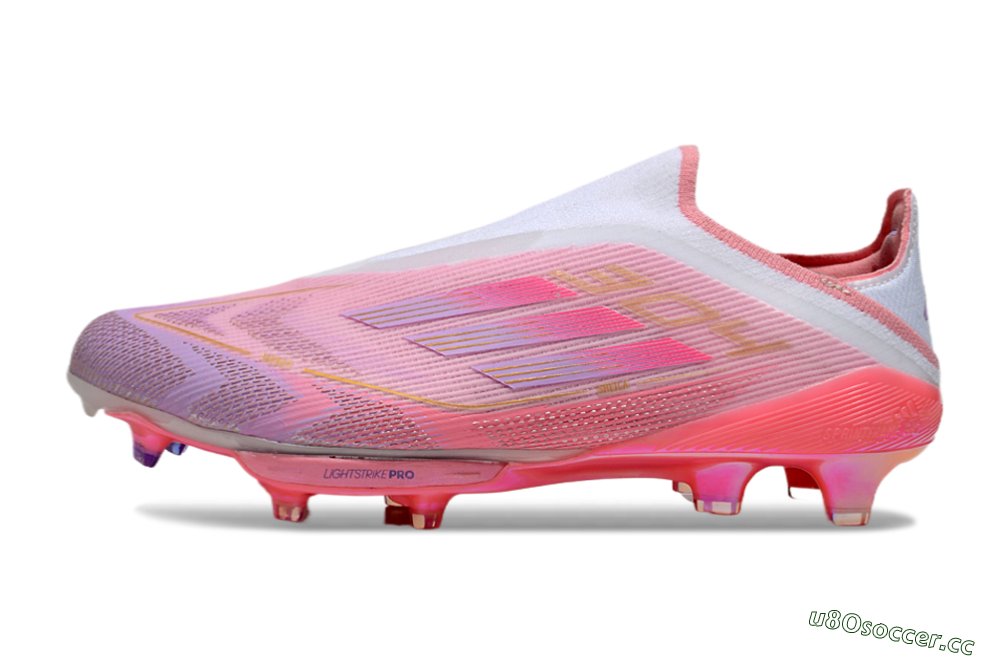 Men's Adidas F50+ Lightstrike Elite Laceless 304 FG Firm Ground Low-Tops Football Boots - Pink/Purple/Gold 0