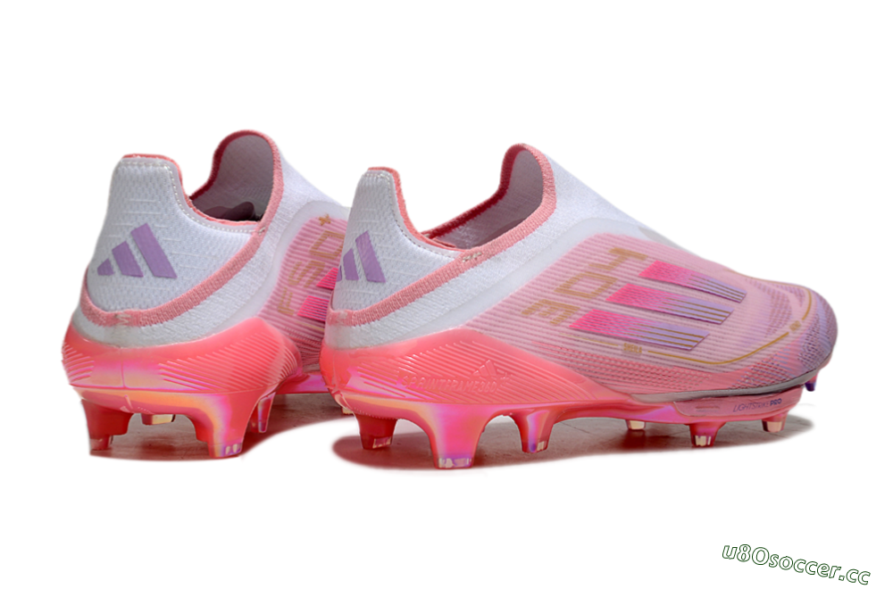 Men's Adidas F50+ Lightstrike Elite Laceless 304 FG Firm Ground Low-Tops Football Boots - Pink/Purple/Gold 6