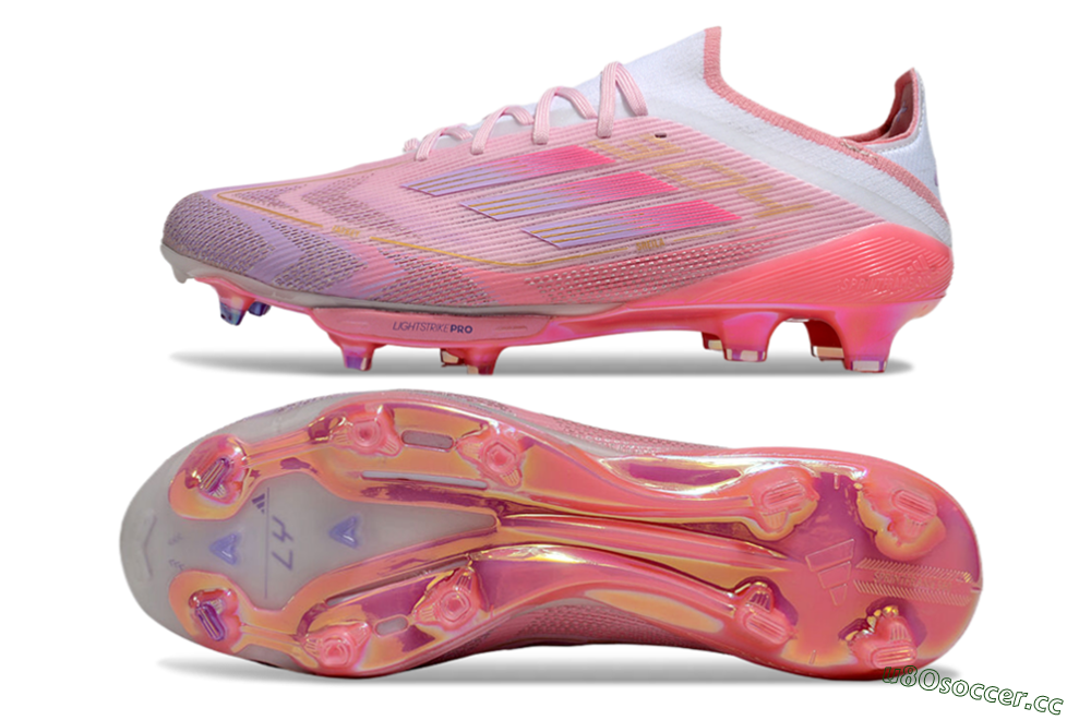 Men's Adidas F50+ Lightstrike 304+ Elite FG Firm Ground Low-Tops Football Boots - Pink/Gold/White 1