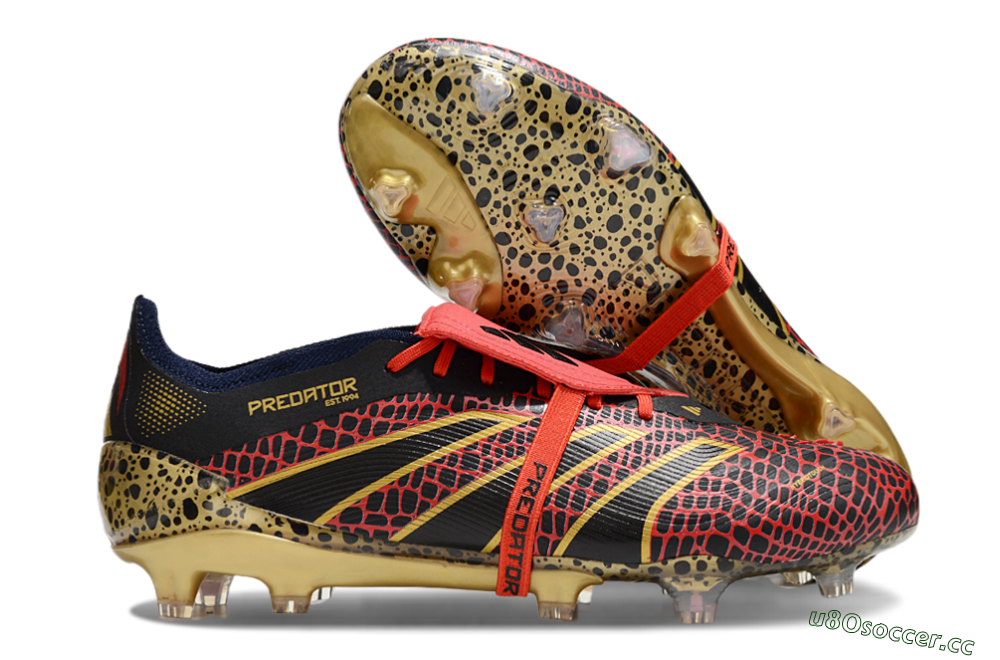 Men's Adidas Predator Elite Foldover Tongue FG Firm Ground Low-Tops Football Boots - Red/Black/Gold 2