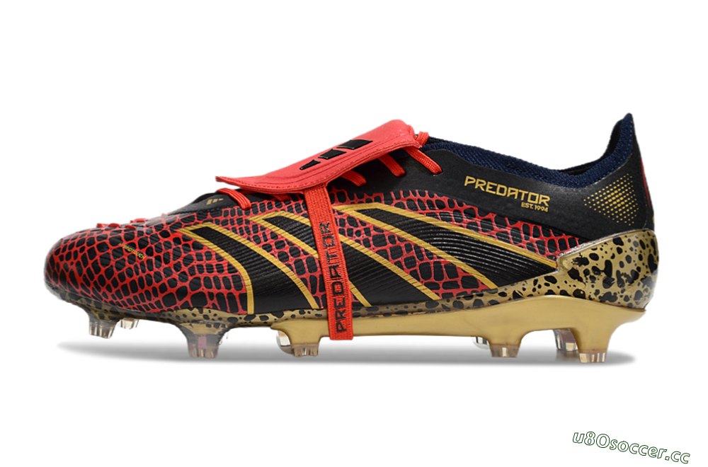 Men's Adidas Predator Elite Foldover Tongue FG Firm Ground Low-Tops Football Boots - Red/Black/Gold 0