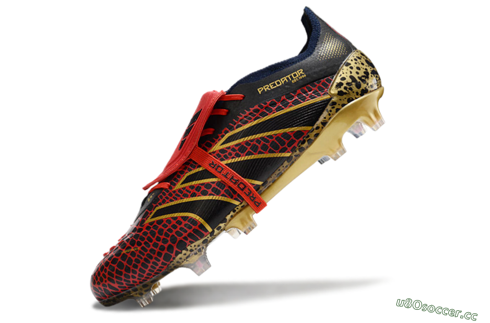 Men's Adidas Predator Elite Foldover Tongue FG Firm Ground Low-Tops Football Boots - Red/Black/Gold 5