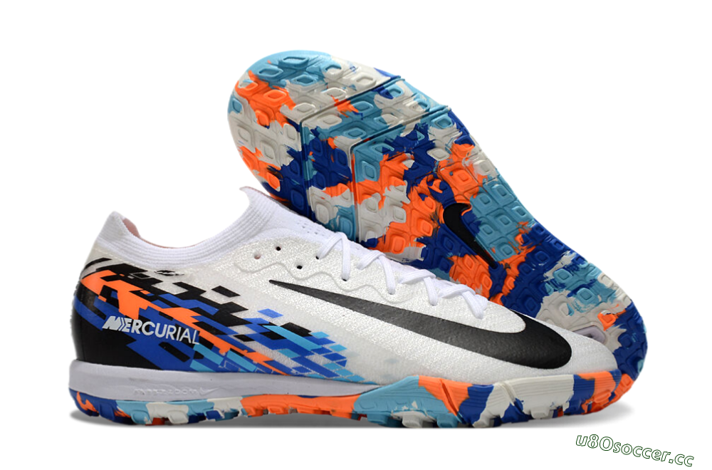 Unisex Nike Air Zoom Mercurial Vapor 16 Elite TF Artificial Turf Low-Tops Football Shoes - White/Blue/Orange 2
