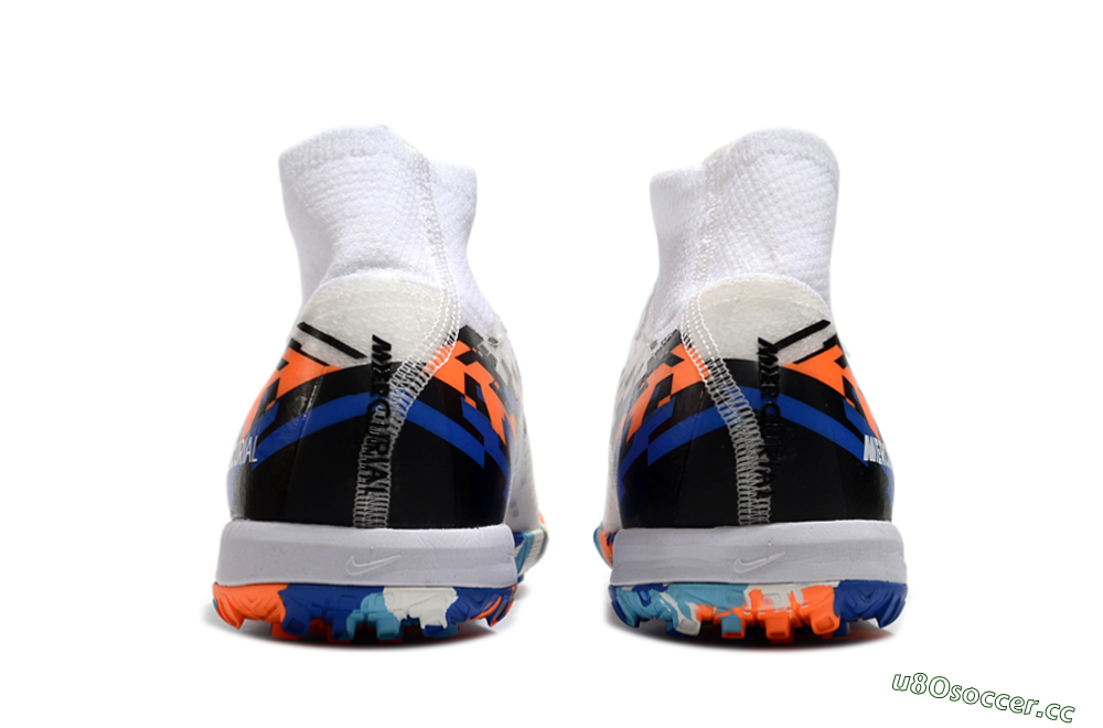 Unisex Nike Air Zoom Mercurial Superfly 10 Elite TF Artificial Turf High-Tops Football Shoes - White/Blue/Orange 5