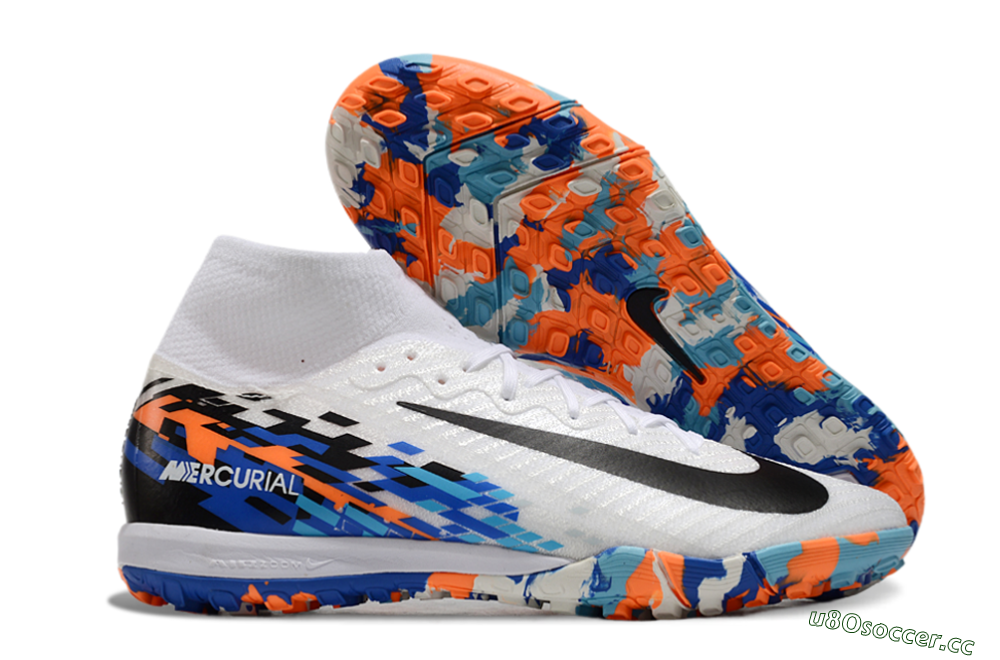 Unisex Nike Air Zoom Mercurial Superfly 10 Elite TF Artificial Turf High-Tops Football Shoes - White/Blue/Orange 2
