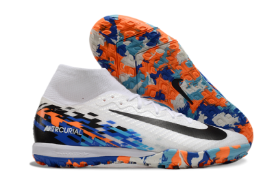 Unisex Nike Air Zoom Mercurial Superfly 10 Elite TF Artificial Turf High-Tops Football Shoes - White/Blue/Orange