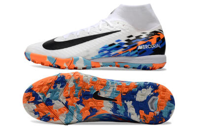 Unisex Nike Air Zoom Mercurial Superfly 10 Elite TF Artificial Turf High-Tops Football Shoes - White/Blue/Orange