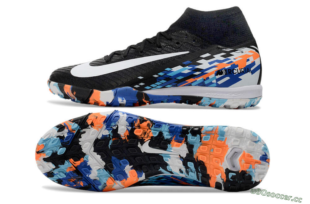 Unisex Nike Air Zoom Mercurial Superfly 10 Elite TF Artificial Turf High-Tops Football Shoes - Black/Blue/Orange 1