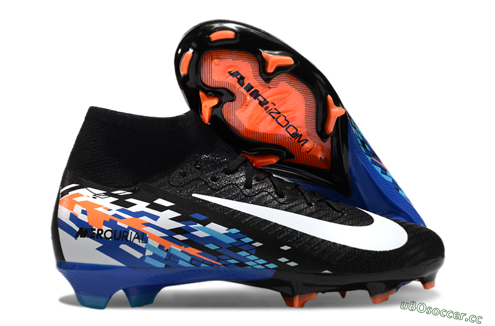 Unisex Nike Air Zoom Mercurial Superfly 10 Elite FG Firm Ground High-Tops Football Boots - Black/Blue/Orange 2