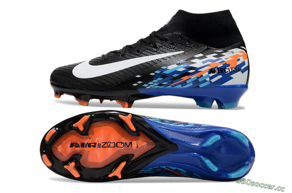 Unisex Nike Air Zoom Mercurial Superfly 10 Elite FG Firm Ground High-Tops Football Boots - Black/Blue/Orange 1