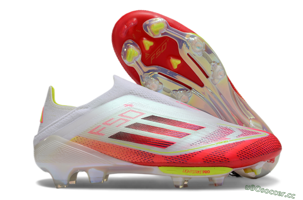 Unisex Adidas F50+ Elite Lightstrike Pro Laceless FG Firm Ground Low-Tops Football Boots - White/Red/Yellow 2