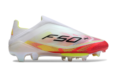 Unisex Adidas F50+ Elite Lightstrike Pro Laceless FG Firm Ground Low-Tops Football Boots - White/Red/Yellow