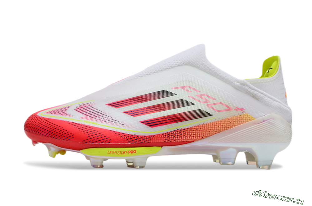 Unisex Adidas F50+ Elite Lightstrike Pro Laceless FG Firm Ground Low-Tops Football Boots - White/Red/Yellow 0