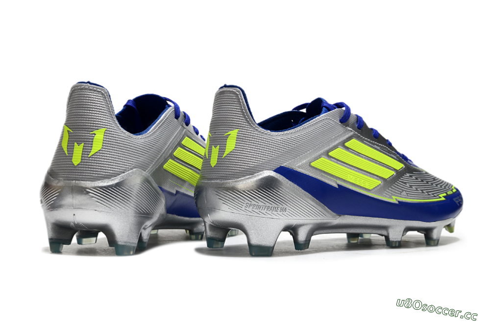 Men's Messi x Adidas F50 Elite FG Firm Ground Low-Tops Football Boots - Silver/Yellow/Blue 6