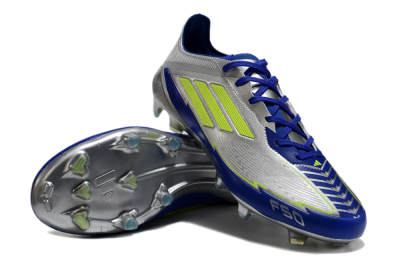 Men's Messi x Adidas F50 Elite FG Firm Ground Low-Tops Football Boots - Silver/Yellow/Blue