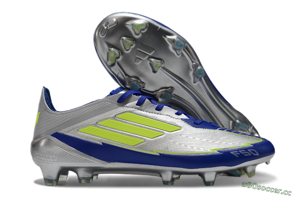 Men's Messi x Adidas F50 Elite FG Firm Ground Low-Tops Football Boots - Silver/Yellow/Blue 2