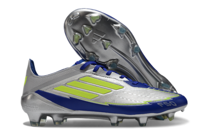 Men's Messi x Adidas F50 Elite FG Firm Ground Low-Tops Football Boots - Silver/Yellow/Blue