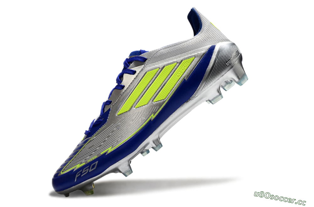 Men's Messi x Adidas F50 Elite FG Firm Ground Low-Tops Football Boots - Silver/Yellow/Blue 5