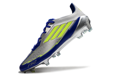 Men's Messi x Adidas F50 Elite FG Firm Ground Low-Tops Football Boots - Silver/Yellow/Blue