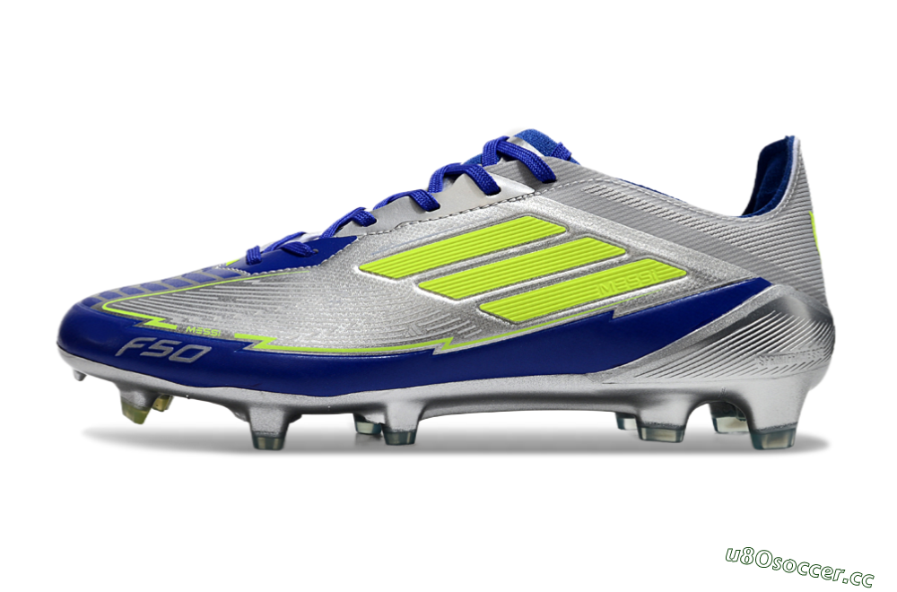 Men's Messi x Adidas F50 Elite FG Firm Ground Low-Tops Football Boots - Silver/Yellow/Blue 0