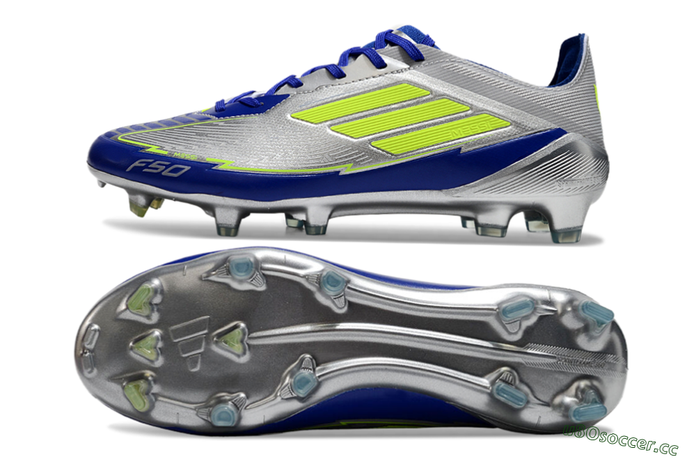 Men's Messi x Adidas F50 Elite FG Firm Ground Low-Tops Football Boots - Silver/Yellow/Blue 1