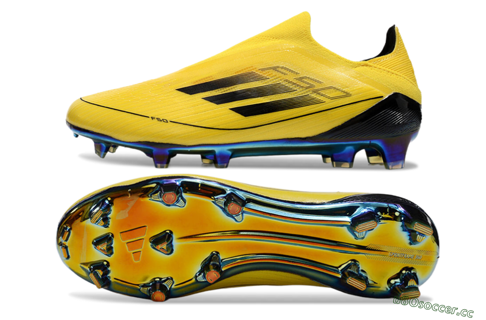 Men's Adidas F50 Elite Laceless FG Firm Ground Low-Tops Football Boots - Yellow/Black/Gold 1