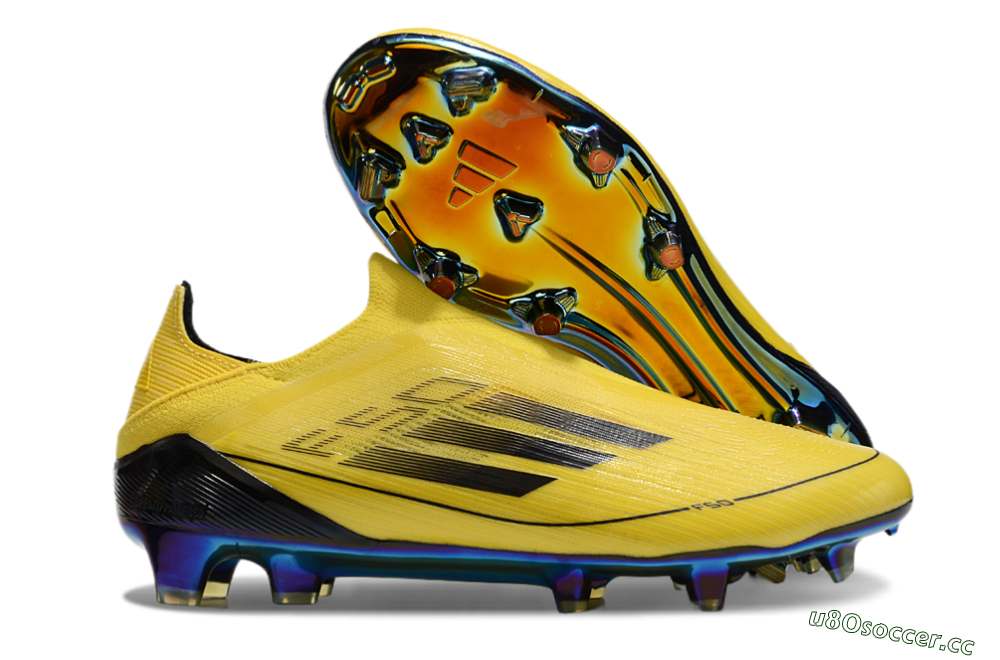 Men's Adidas F50 Elite Laceless FG Firm Ground Low-Tops Football Boots - Yellow/Black/Gold 2
