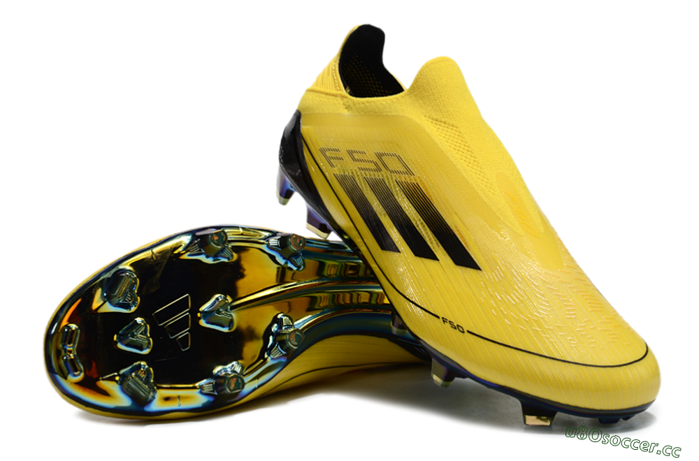 Men's Adidas F50 Elite Laceless FG Firm Ground Low-Tops Football Boots - Yellow/Black/Gold 3