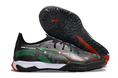 Men's Puma Ultra Ultimate TF Artificial Turf Low-Tops Football Shoes - Black/Red/Green