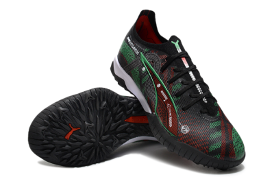 Men's Puma Ultra Ultimate TF Artificial Turf Low-Tops Football Shoes - Black/Red/Green