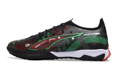 Men's Puma Ultra Ultimate TF Artificial Turf Low-Tops Football Shoes - Black/Red/Green