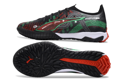 Men's Puma Ultra Ultimate TF Artificial Turf Low-Tops Football Shoes - Black/Red/Green