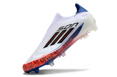 Men's Adidas F50 Elite Laceless FG Firm Ground Low-Tops Football Boots - White/Red/Blue